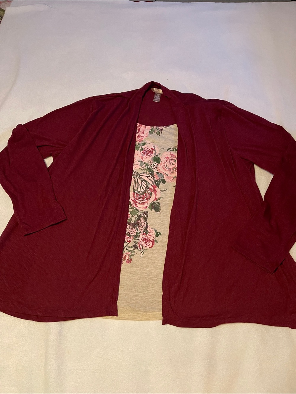 White Stag Open-Front Burgundy Cardigan